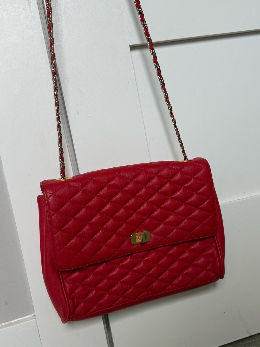 Vintage Red Quilted Shoulder Bag